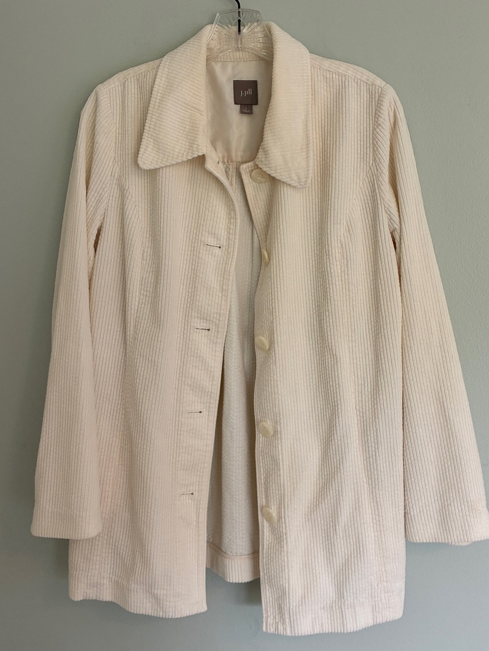 J. Jill Ivory Cream Women's Button-Front Corduroy Coat sz Small